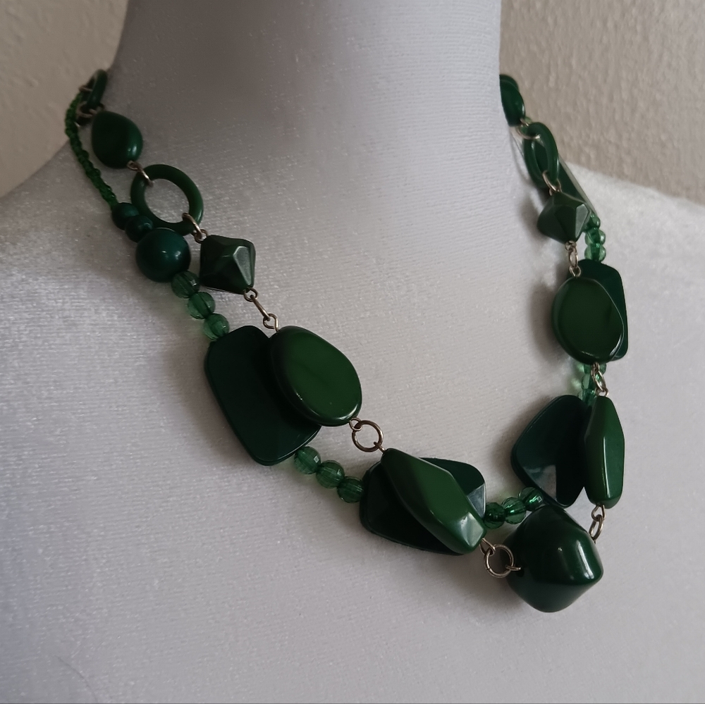 Fairy Forest Festival Green Necklace Set Of 2, Plastic Bead Costume Jewerly